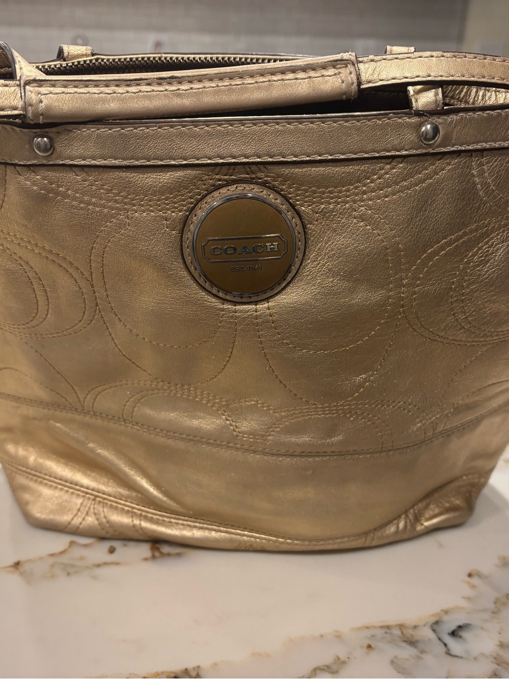 COACH Metallic Gold Leather Signature Tote